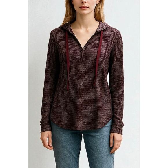 2/$15 Olive + Oak Hooded Sweater Red Burgundy Knit Hoodie Pullover Size S - Picture 1 of 12